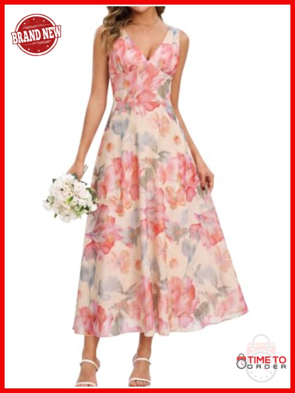 Women's Flowy Mesh V Neck Maxi Formal Wedding Guest Dress Sleeveless